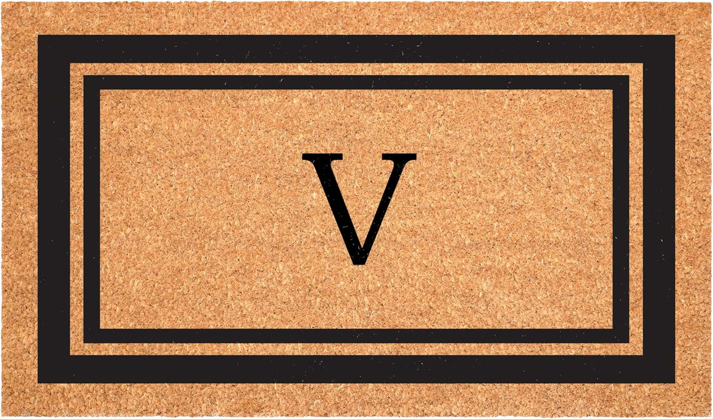 Calloway Mills 152962448 Black Border 24" x 48" Monogram Doormat (Letter V)
