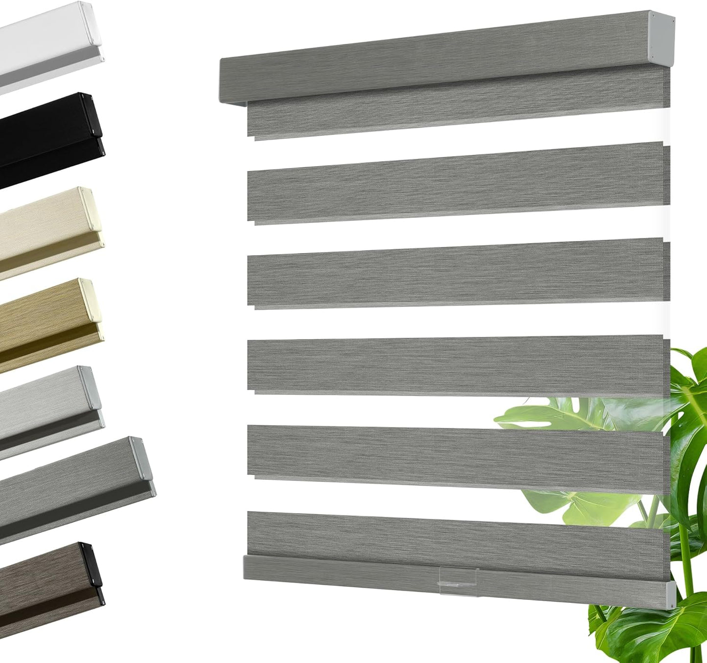 Cordless Zebra Blinds for Windows, Blackout Interior Blinds,Easy to Install,UV Protection,for Offices and Home,Custom Roller Shades, Mousse Grey,62" W x 36" H
