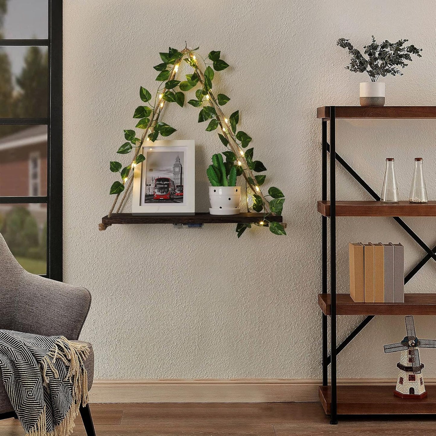 Floating Shelves for Wall,Plant Wall Decor,Hanging Shelf,Cottage Core Decor,Room Decor Aesthetic,Boho Room,Adhesive Shelves,Floating Shelves for No Drilling,Two-Piece Set(Green Leaf)