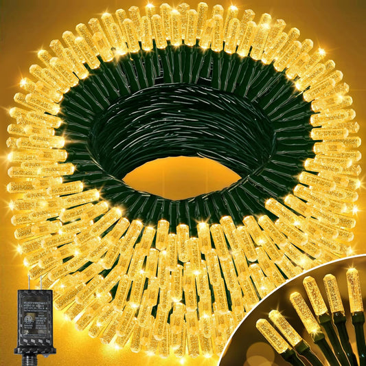 158 FT 480 LED Christmas Tree Lights, String Lights Green Wire with 8 Modes, Timer and Memory, Plug in Outdoor Waterproof Twinkle Lights for Indoor Yard Xmas Holiday, Warm White