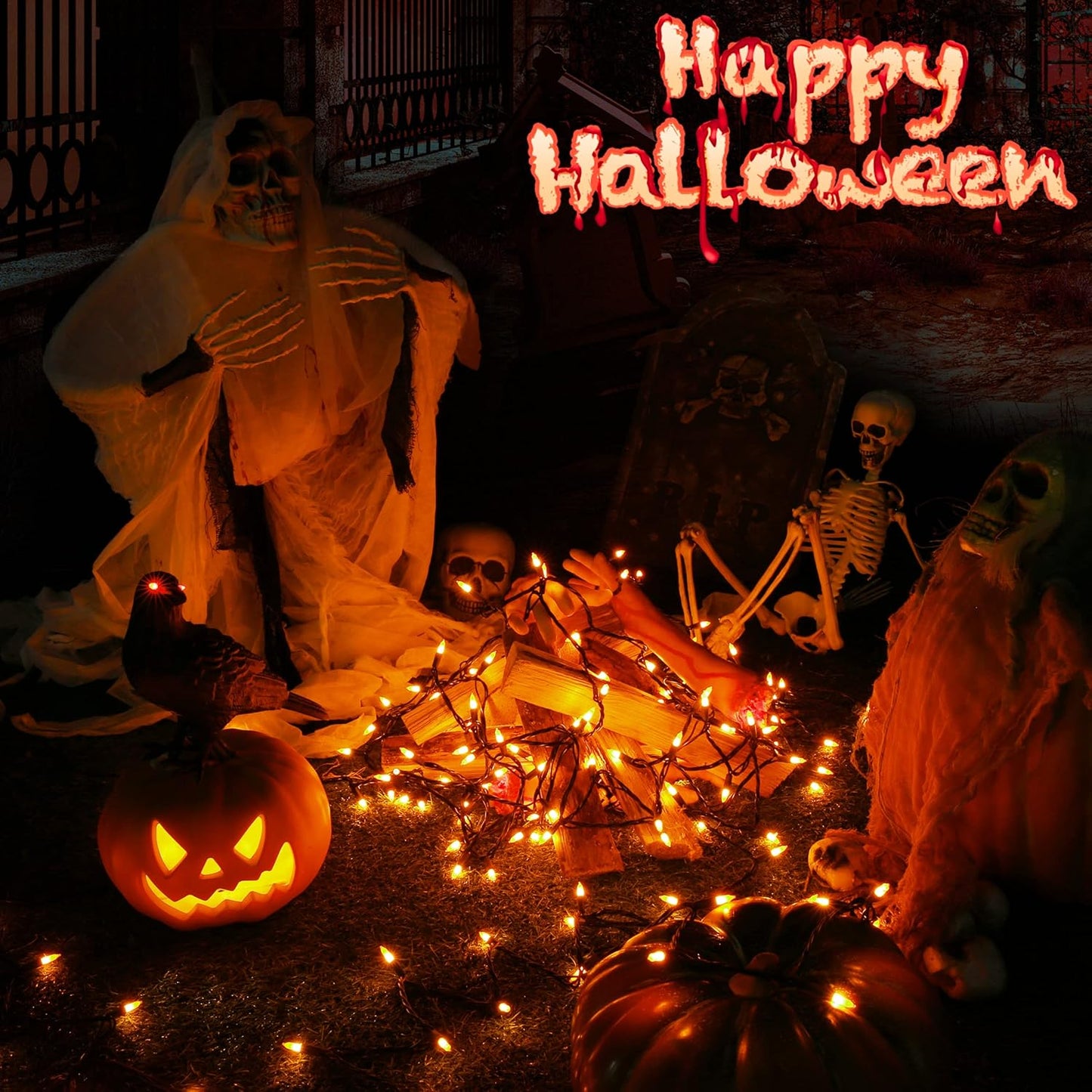 Toodour Orange Halloween Lights, 25ft 100 Count Incandescent Halloween String Lights, UL Certified Connectable Mini Bulbs Orange String Light for Home, Garden, Porch, Party, Indoor Decorations