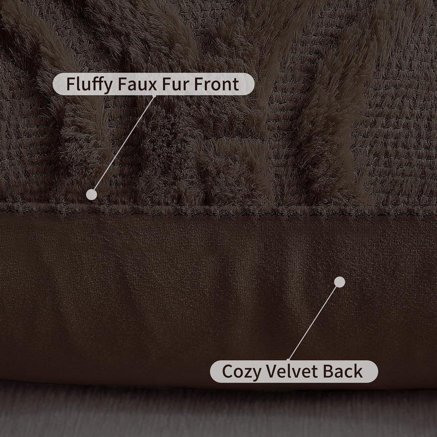 decorUhome Throw Pillow Covers 22x22 Inch Set of 2, Soft Plush Decorative Faux Fur Dark Brown Solid Couch Pillow Covers, Accent Farmhouse Neutral Square Euro Pillow Cases for Sofa Bed Living Room