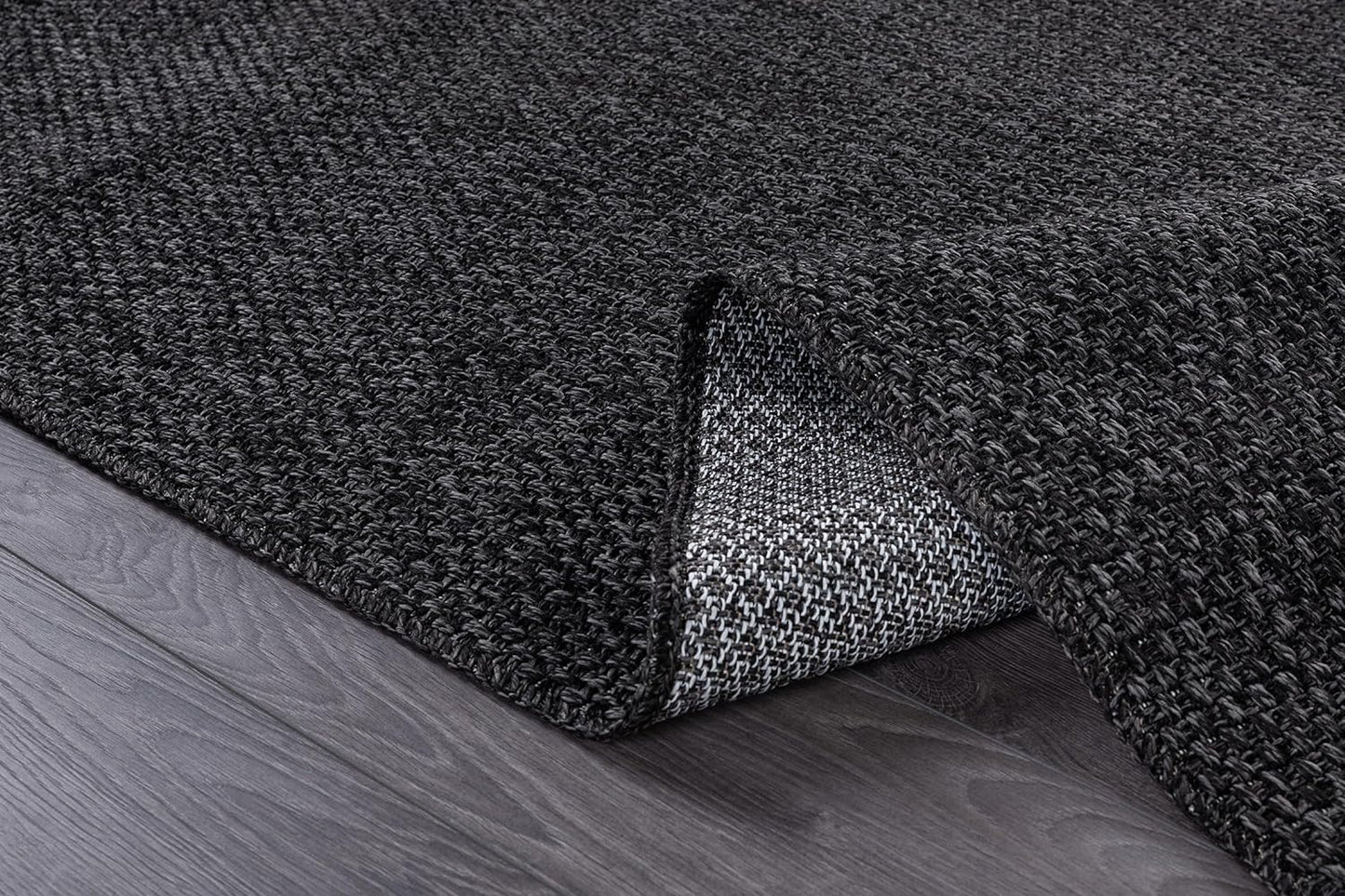 CAMILSON Indoor and Outdoor Runner Rug Dark Gray Black Solid Boho Woven Design Easy-Cleaning Non Shedding Farmhouse Living Room Bedroom Garden Patio and Kitchen Washable Outside Carpet Alfombras (2x7)