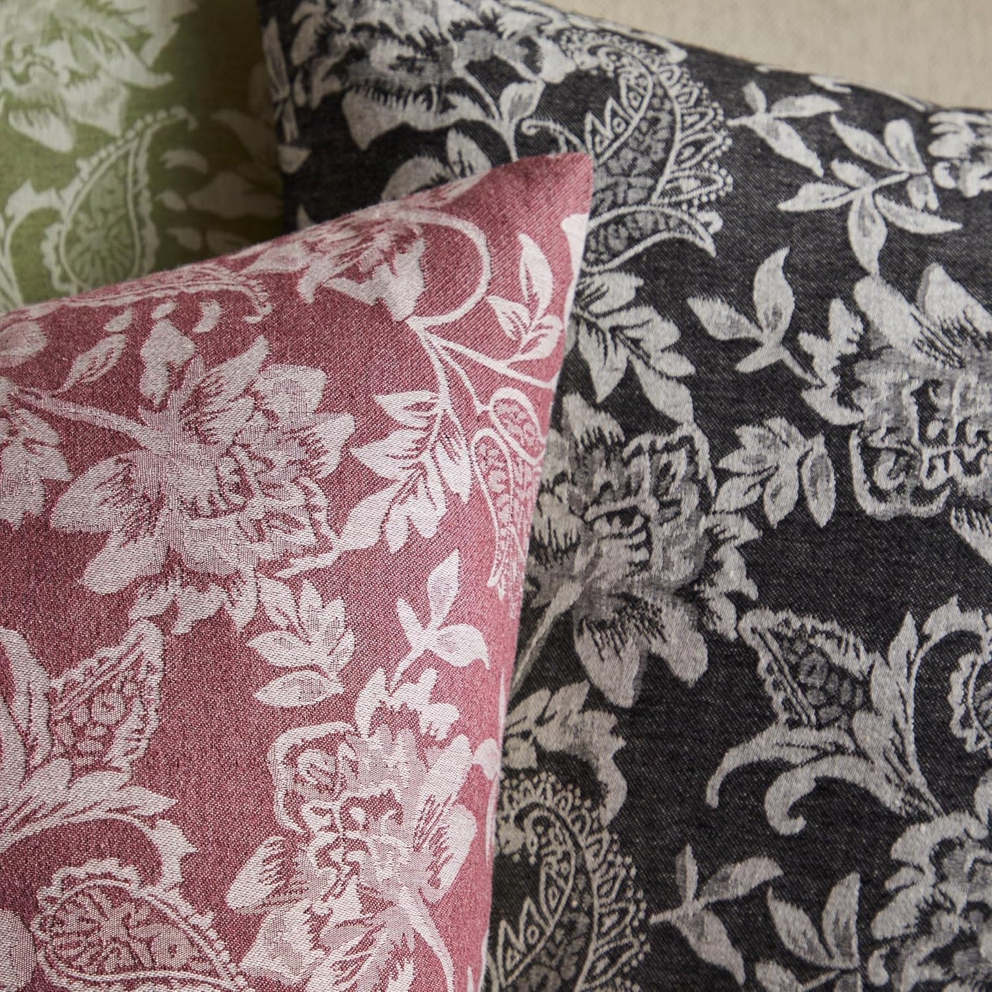 Floral Jacquard Throw Pillow Covers Set of 2, Background/Burgundy 24x24 Inch, Farmhouse Decorative Cotton Burgundy Cushion Covers for Sofa Bed Living Room Home Decor