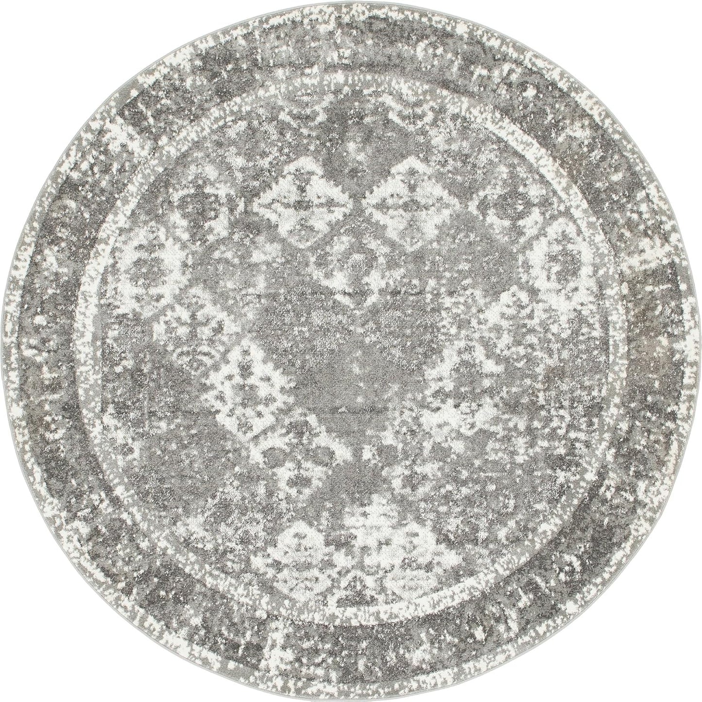 Unique Loom Rosso Collection Vintage, Traditional, Bohemian, Geometric, Distressed, Southwestern Area Rug, 8' 0" x 8' 0", Gray/Ivory