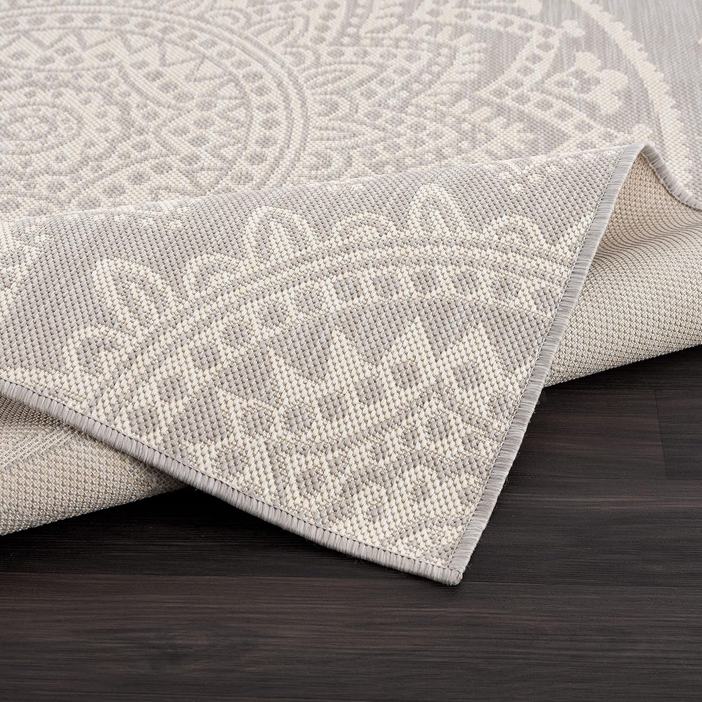 CAMILSON Outdoor Rug 5x7 Modern Area Rugs for Indoor and Outdoor Patios and Porches - Waterproof, Washable, Non-Shedding, Easy-to-Clean Outside Carpet (5 x 7, Medallion - Grey/White)