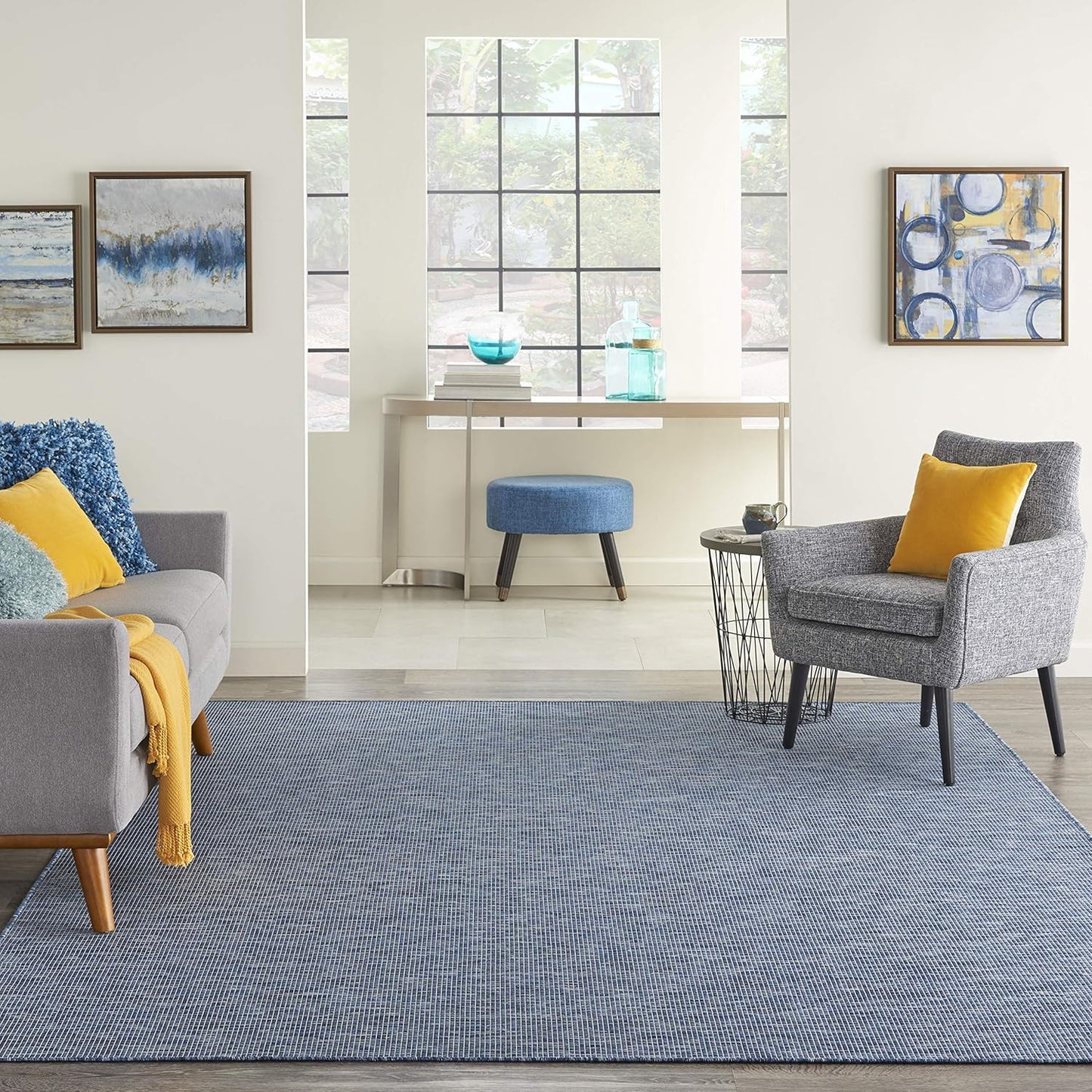 Nourison Positano Indoor-Outdoor Navy Blue 4' x 6' Area Rug, Easy Cleaning, Non Shedding, Bed Room, Living Room, Dining Room, Backyard, Deck, Patio (4x6)