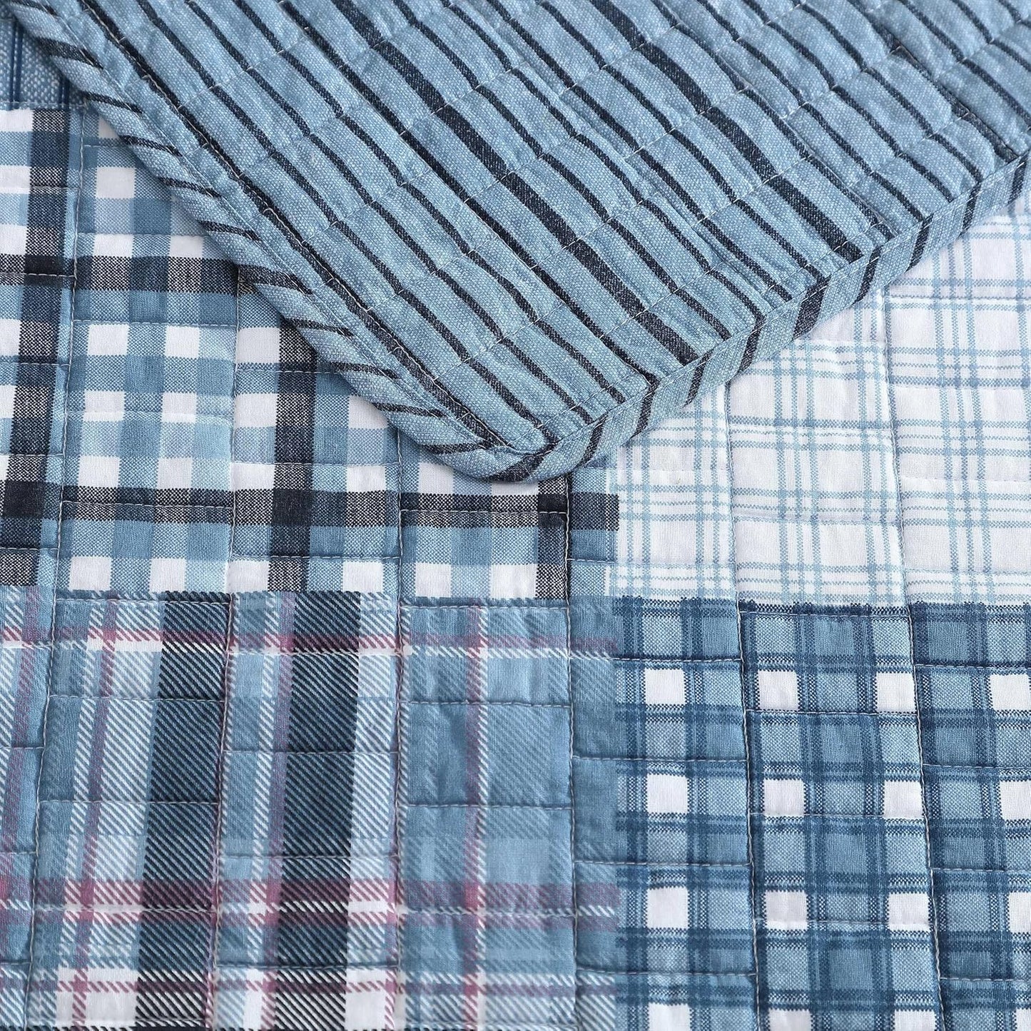 Eddie Bauer - Twin Quilt Set, Reversible Cotton Bedding with Matching Sham, Patchwork Plaid Home Decor (Hawthorne Blue, Twin)