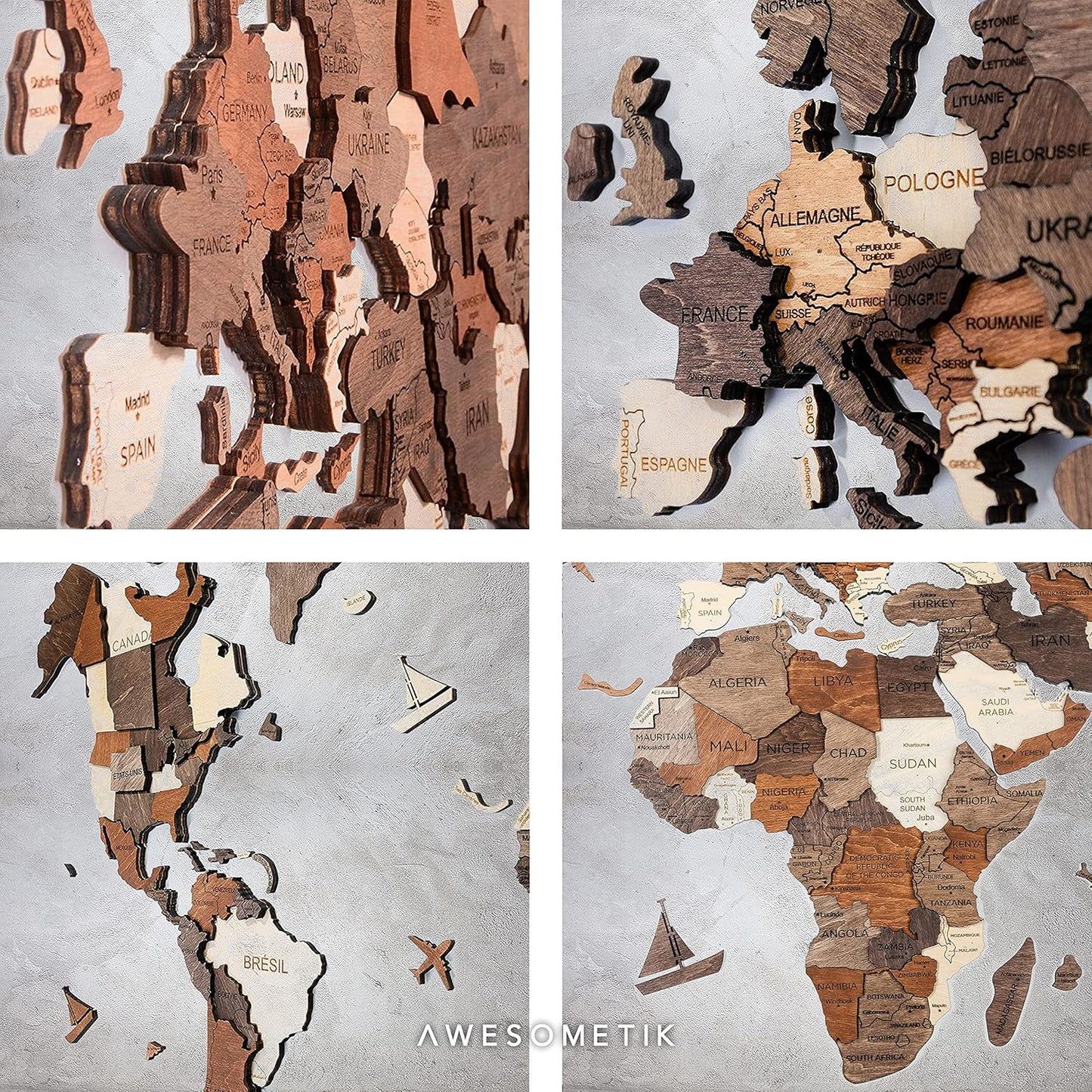 Handmade 3D Wood World Map Wall Art Large Wall Decor Track Your World Travels - Special For Home, Kitchen And Office (Medium, Multicolor)
