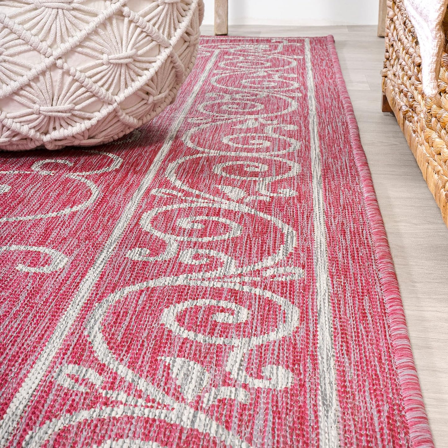 JONATHAN Y Vintage Filigree Indoor Outdoor Runner Rug 2X10 Fuchsia/Light Gray, Charleston Textured Weave for Backyard, Patio, Porch, Easy-Cleaning, Pet-Friendly, Non-Shedding (SMB106J-210)