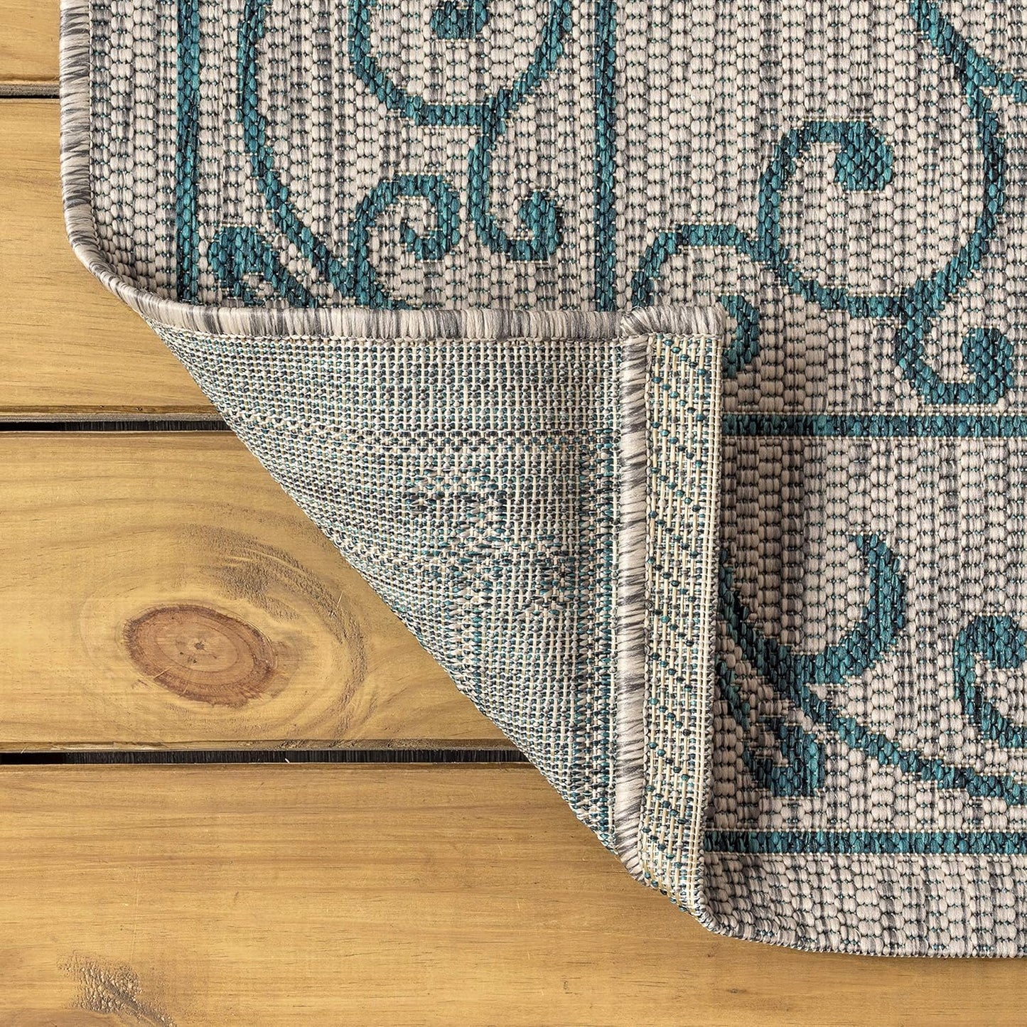 JONATHAN Y Vintage Filigree Indoor Outdoor Area Rug 6X9 Gray/Teal, Charleston Textured Weave for Backyard, Patio, Porch, Easy-Cleaning, High Traffic, Pet-Friendly, Non-Shedding (SMB106E-6)