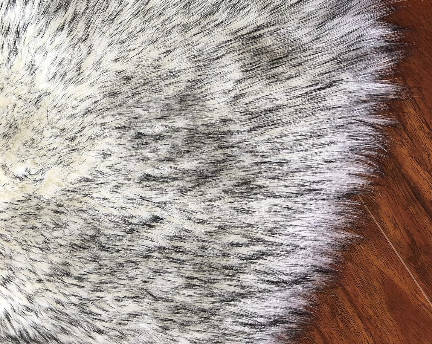 LAMBZY Faux Sheepskin Hypoallergenic Free Shape Silky Shag Rug, Luxury Shaggy Silky Plush Carpet for Bedrooms Rugs Living Room Sofa Floor (Triple Side by Side 3'x6', White with Black Tips)