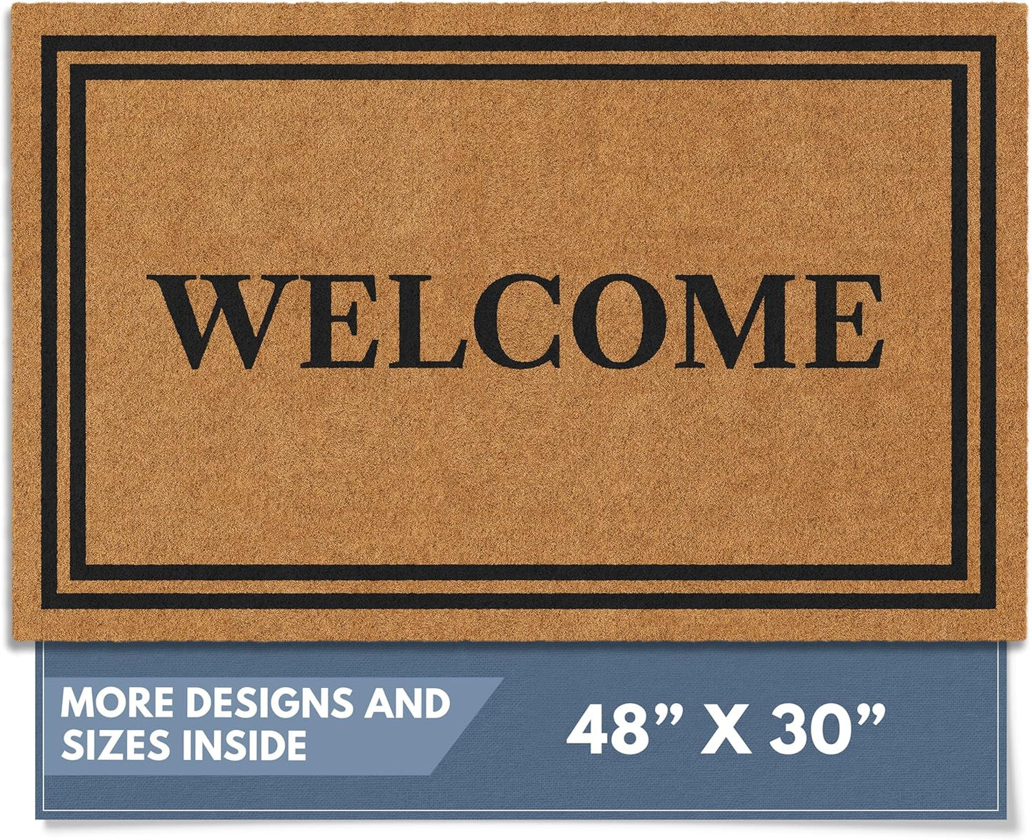 Barnyard Designs Natural Coco Coir Heavy Duty Backing Doormat - Large Cute Non-Slip Front Door Welcome Mat for Outside Entrance or Porch Entry, Brown (30x48, Welcome)