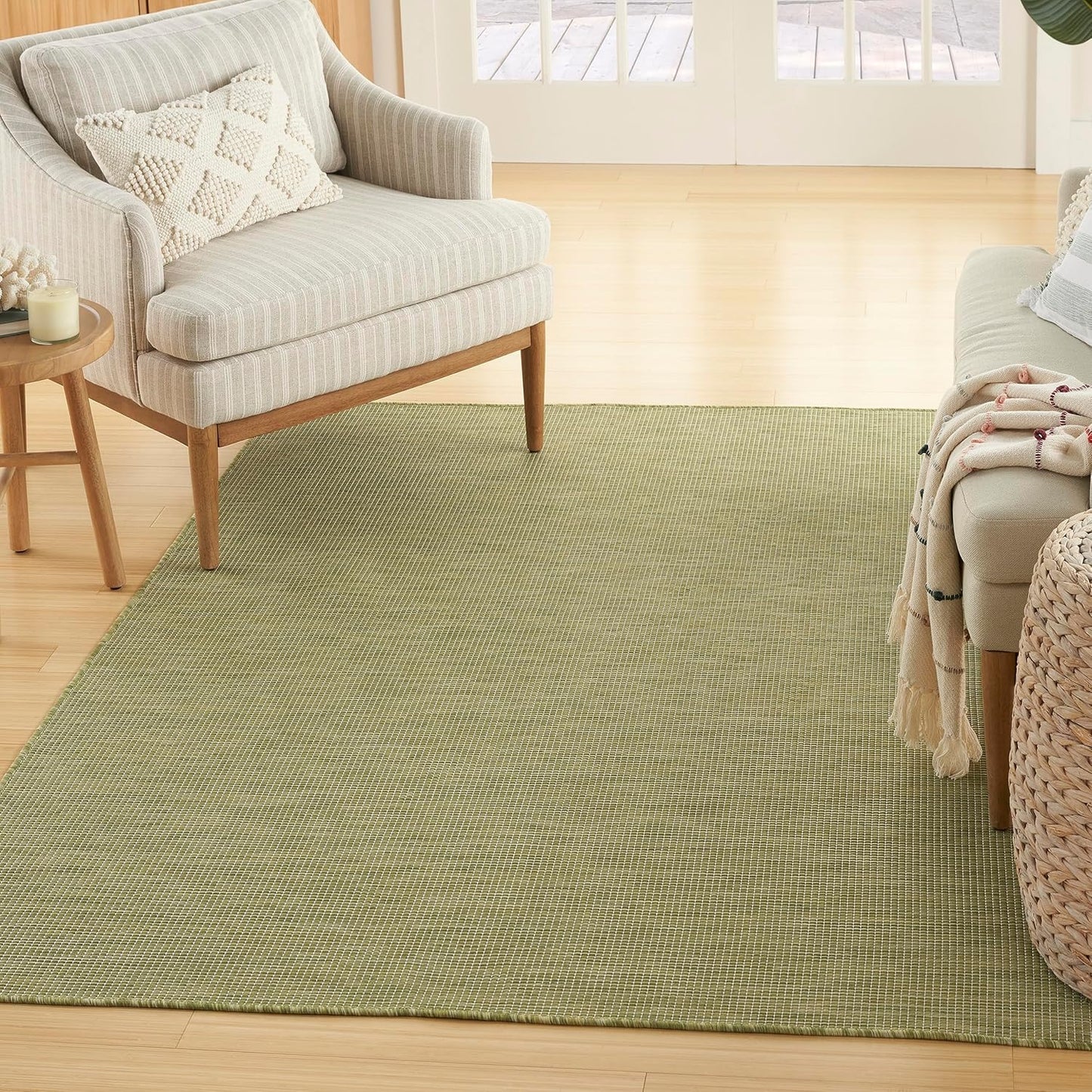 Nourison Home Positano Indoor/Outdoor Green 4' x 6' Area Rug, Easy Cleaning, Non Shedding, Bed Room, Living Room, Dining Room, Backyard, Deck, Patio (4x6)
